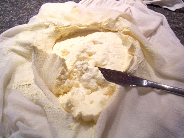 Cream cheese in the cheesecloth