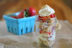 homemade strawberry shortcake recipe in mason jar