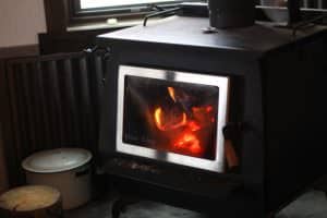 blazing fire in wood stove