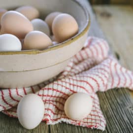 a bowl of eggs on counter