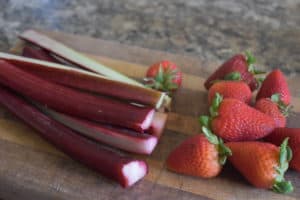 fresh strawberries and rhubarb